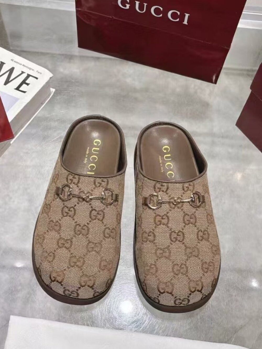Gucci Classic GG Canvas Horsebit Closed‑Toe Mules